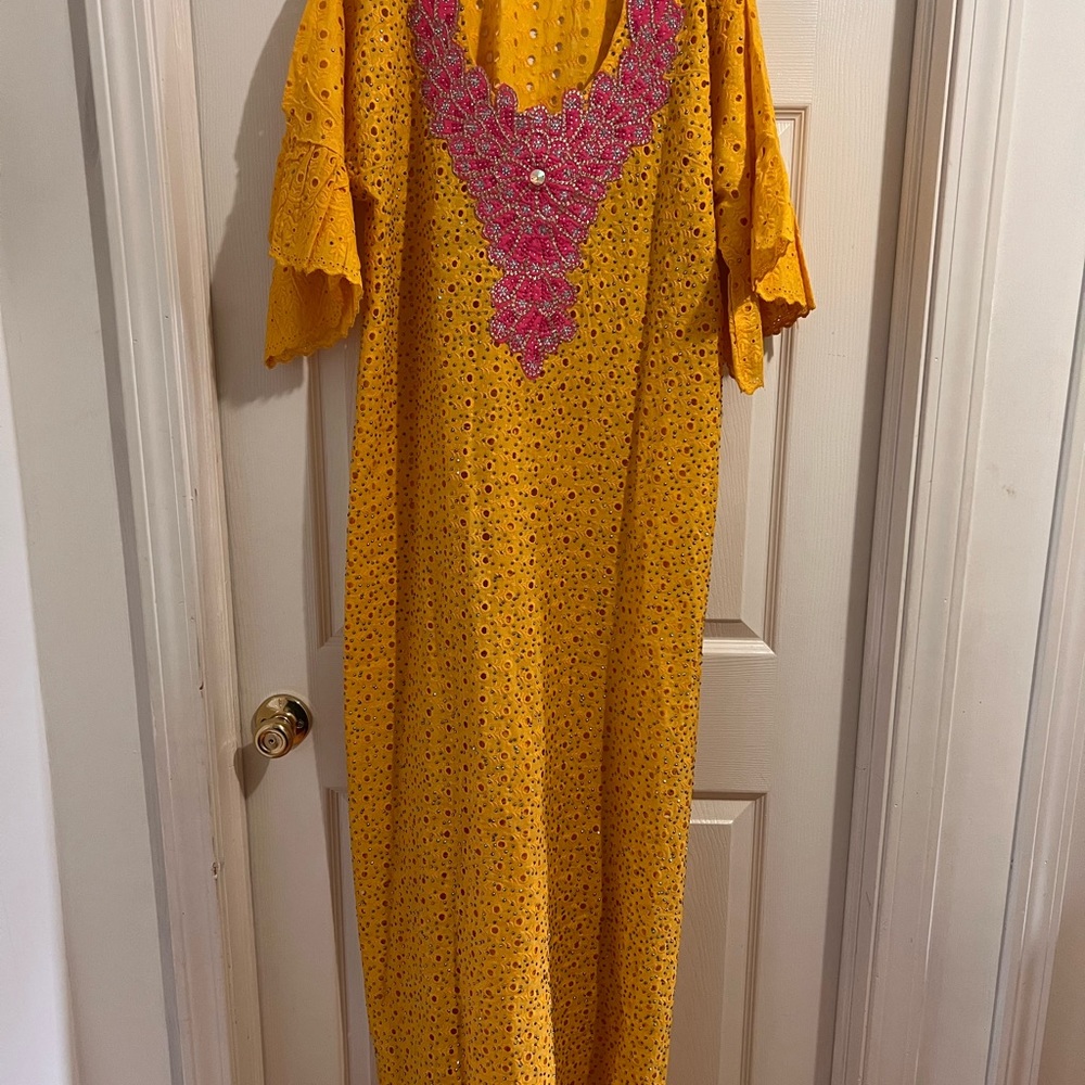 COPY - Authentic African dress. Handmade. Yellow with rhinestone beads. Never w…